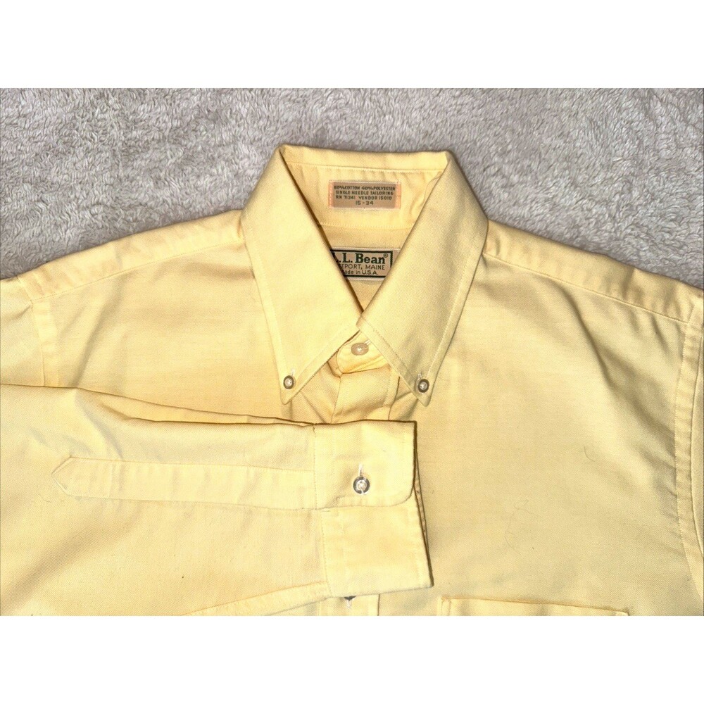 Vintage LL Bean Shirt Mens 15 34 Yellow Oxford Button Down OCBD Business 90s